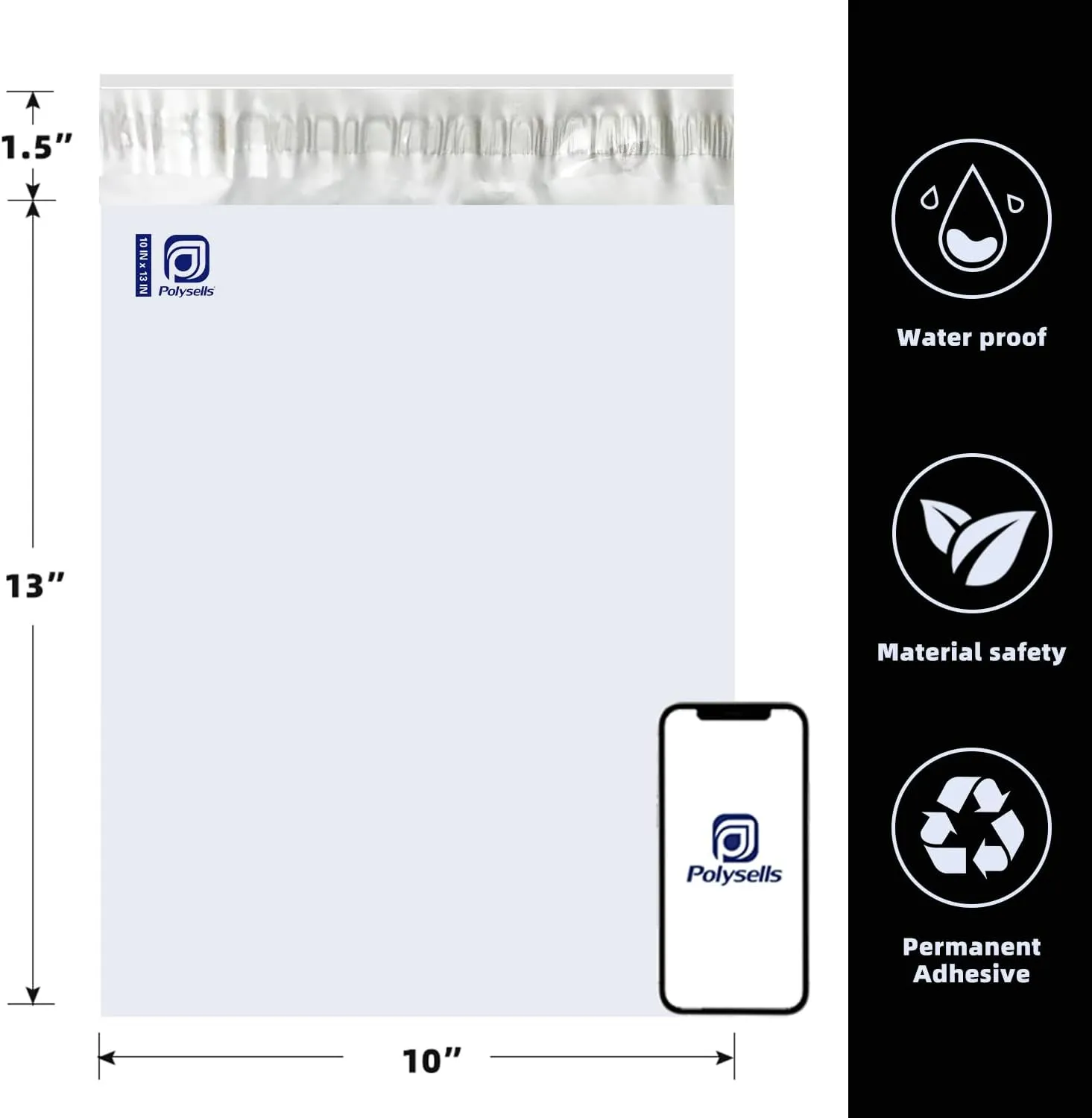 POLYSELLS 100 pcs 10x13 Inches White x Silver Poly Mailers Shipping Envelopes, Strong Adhesive Sealing, Waterproof, and Tear-resistant Postal Mailing Bags for Clothing, Books, and Accessories
