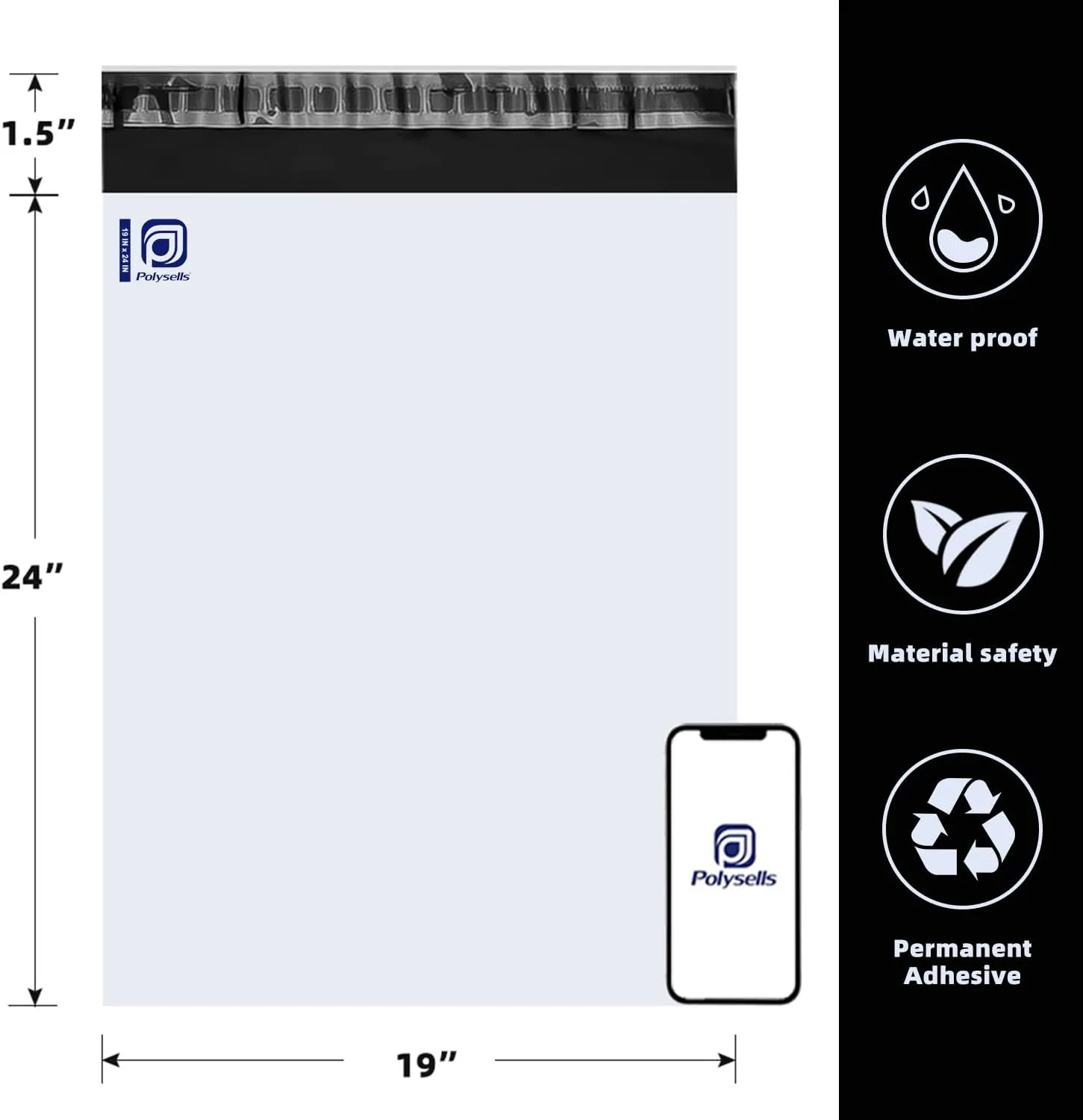 POLYSELLS Poly Mailers Shipping Envelopes, Strong Adhesive Sealing, Waterproof, and Tear-resistant Postal Mailing Bags for Clothing, Books, and Accessories (White, 19x24 Inch, 100 pcs)