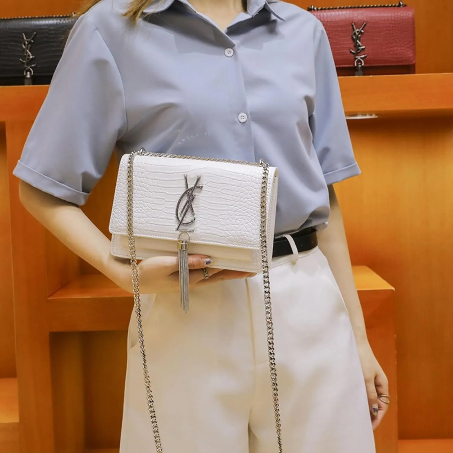 Populus forest leather high -level sensory bag, shoulder chain streaming small square bag, wild cross -body women's bag