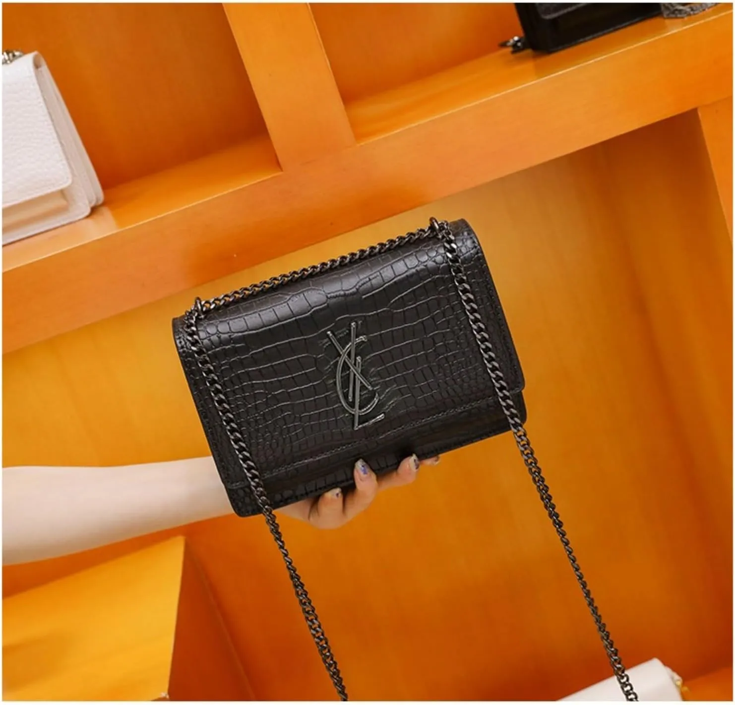 Populus forest leather high -level sensory bag, shoulder chain streaming small square bag, wild cross -body women's bag
