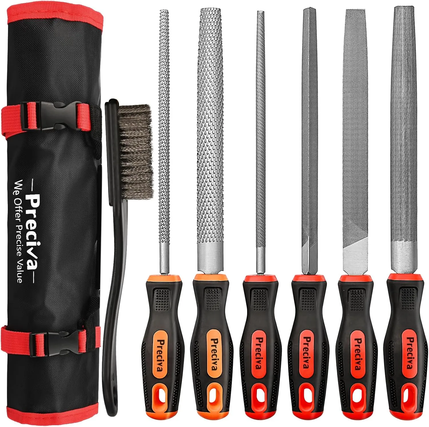 Preciva 7 PCS Metal File Set with Tool Bag, 4 Metal Rasp Files, 2 Wood File and 1 Wire Brush for Metalworking & Woodworking