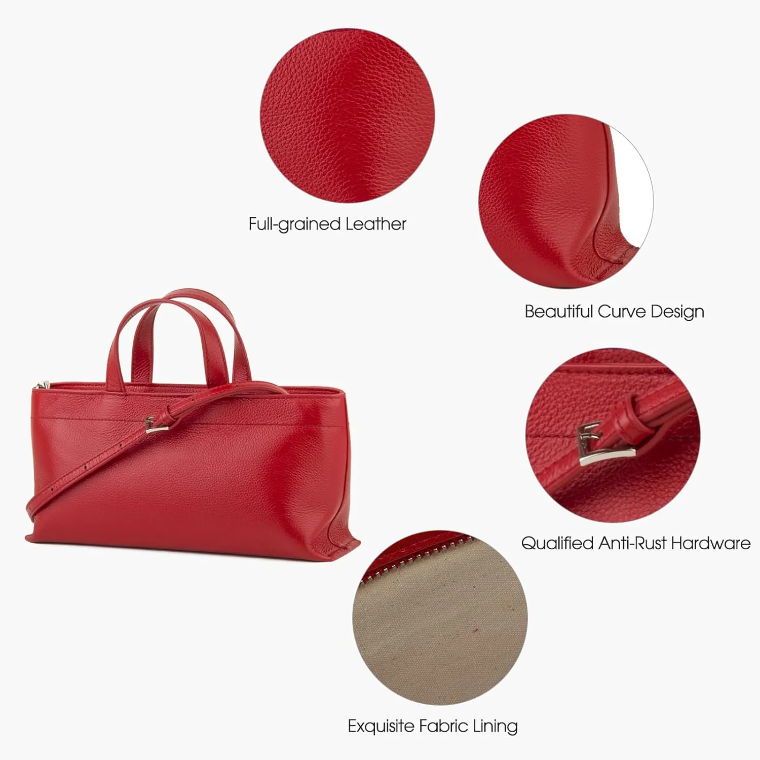 Premium Full Grained Leather Simple Tote Handbag for Women, Shoulder Crossbody Bag with Adustable Shoulder Strap