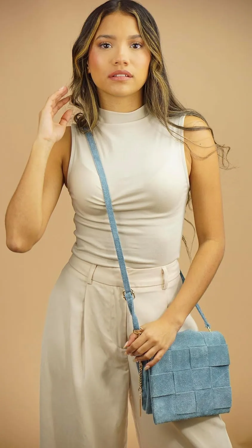 Premium Italian Leather Handmade in Florence, Italy. Suede Crossbody Bag for Women with a Detachable Strap Made in Italy
