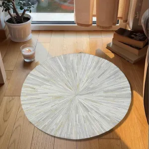 Premium Round Leather Area Rug, Handmade Stripes Patterned Circle Carpet, Luxury Non Slip Floor Accent for Dining Room, Living Room Rug, Entryway Elegant Accent, Color: White, Size: 8x8 ft