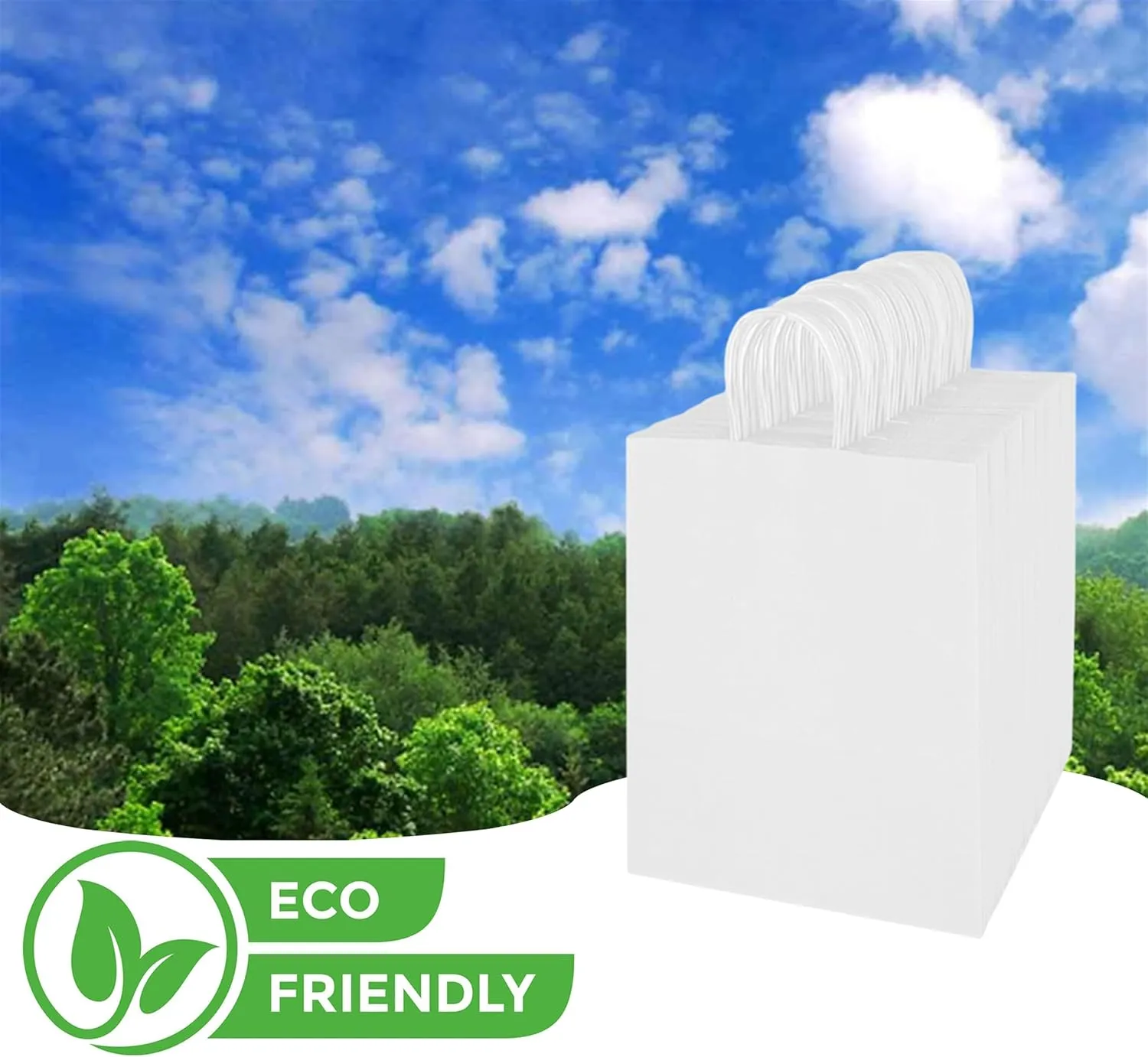 Premium White Paper Bags with Handles - 17x13x7 - 50pc Bulk Pack, Recyclable - Ideal for Shopping, Grocery & Gift