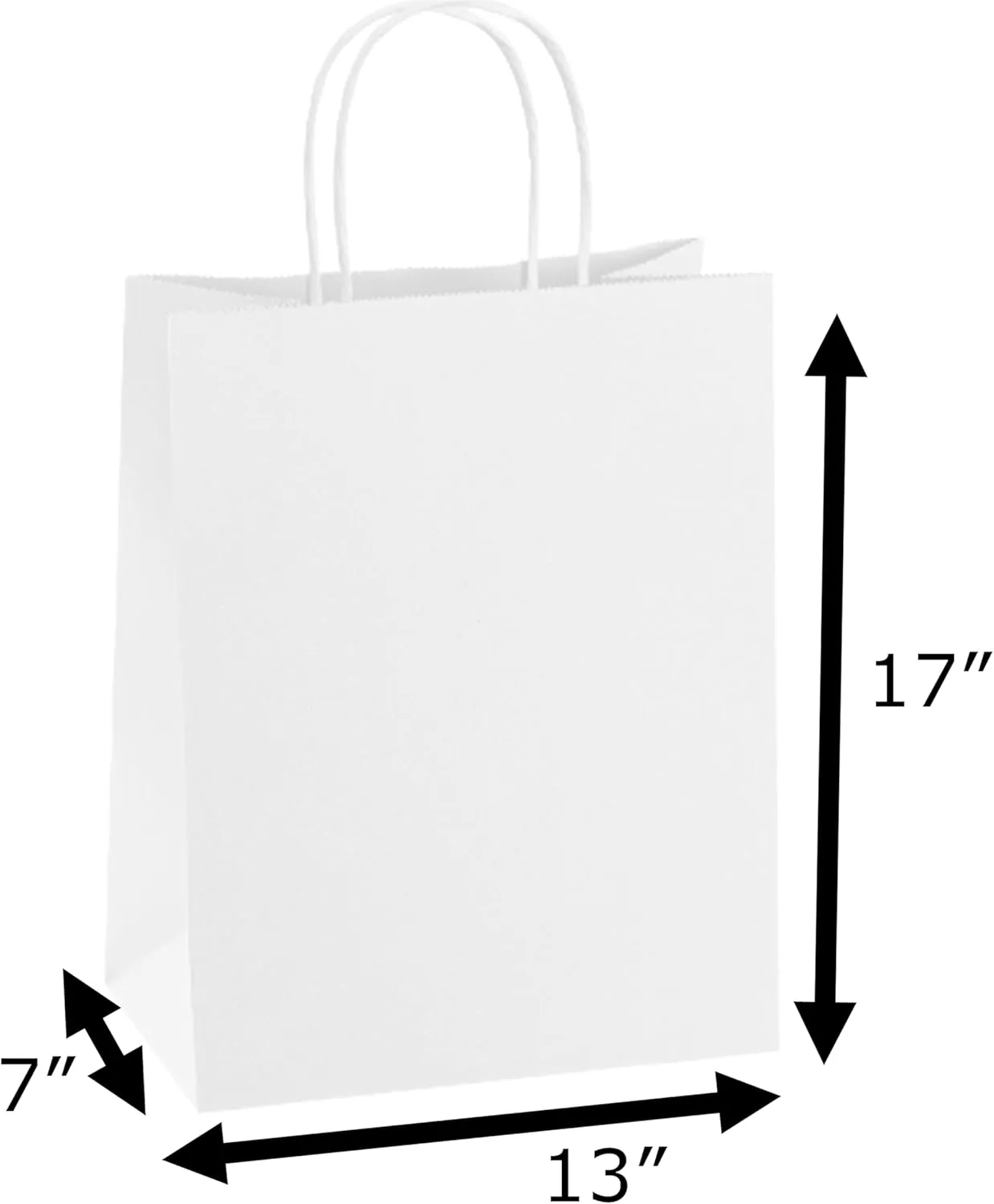 Premium White Paper Bags with Handles - 17x13x7 - 50pc Bulk Pack, Recyclable - Ideal for Shopping, Grocery & Gift