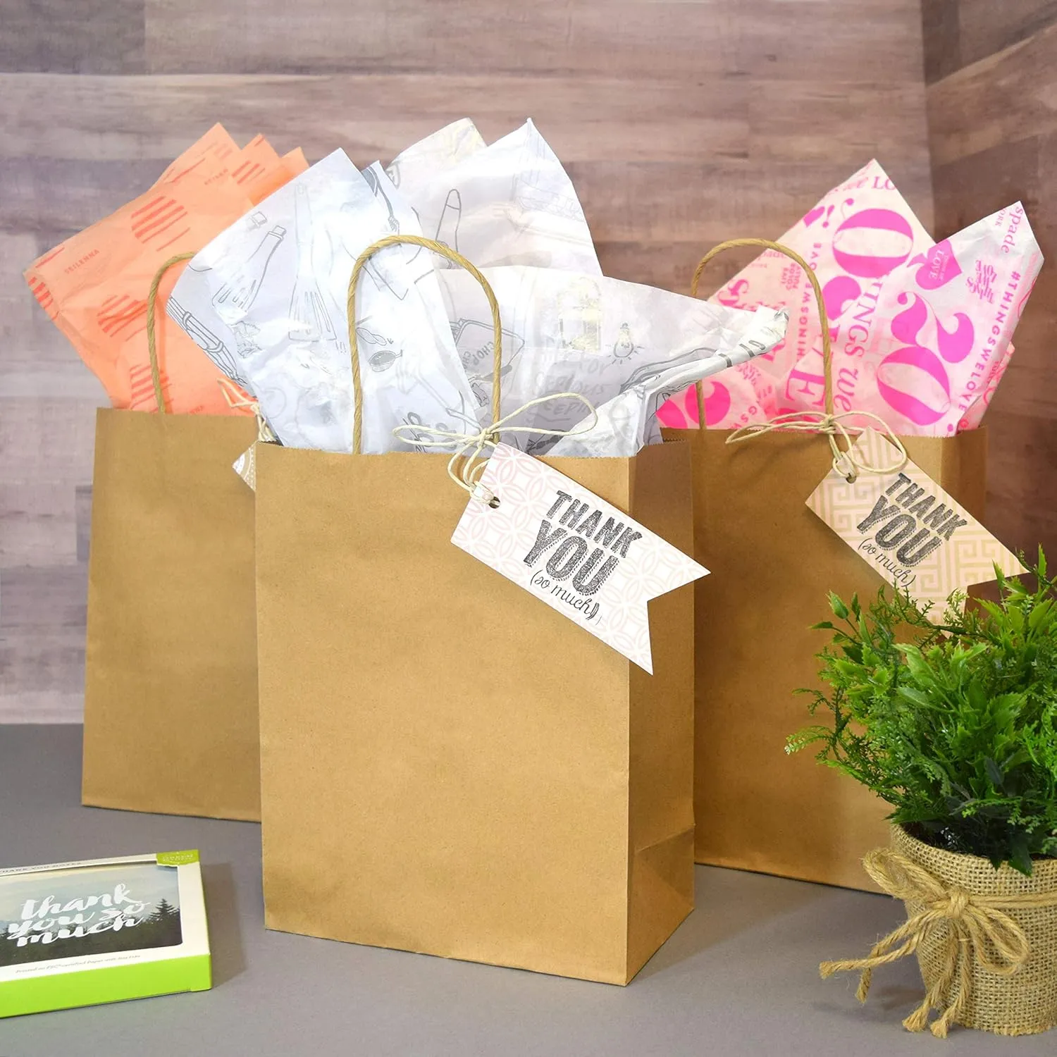 Prime Line Packaging Brown Paper Bags with Handles, Kraft Gift for Small Business, Shopping, Retail, Boutique, Christmas, Party, Bulk, 8x4x10, 25 Pack