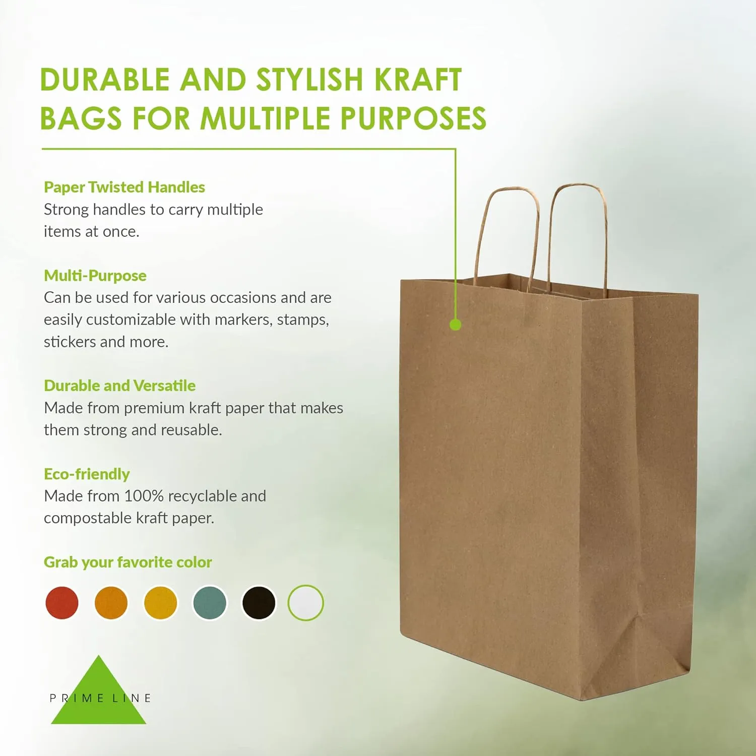 Prime Line Packaging Brown Paper Bags with Handles, Kraft Gift for Small Business, Shopping, Retail, Boutique, Christmas, Party, Bulk, 8x4x10, 25 Pack