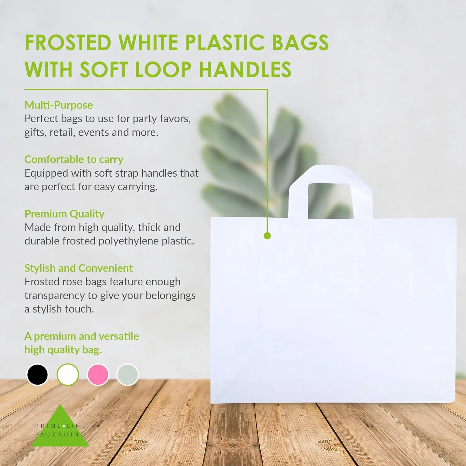 Prime Line Packaging Large Plastic Bags with Handles for Small Business Essential, Boutique Shopping, Frosted White for Retail, Bulk, 16x6x12 50 Pack