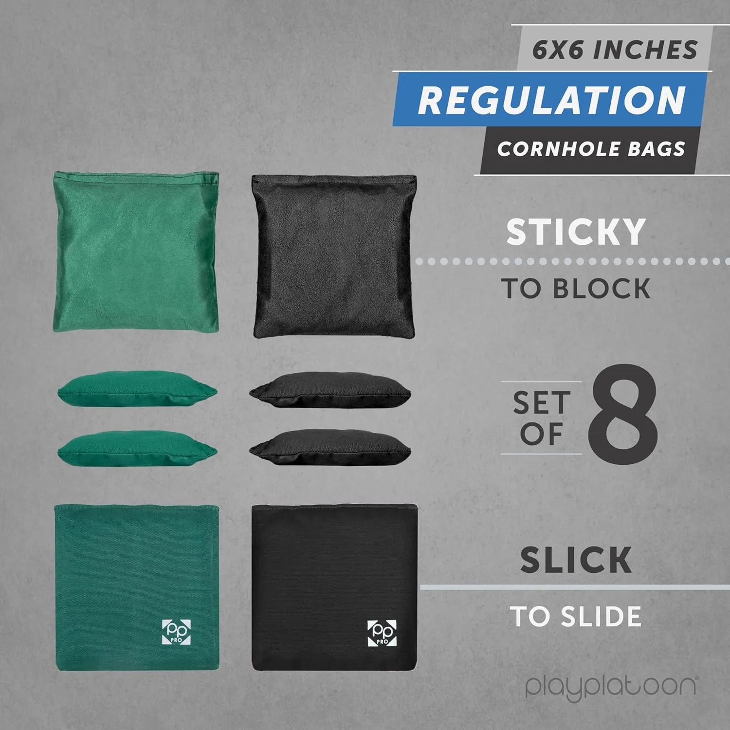 Professional Cornhole Bags - Set of 8 Regulation All Weather Double Sided - Sticky Side/Slick Side Bean Bags for Pro Corn Hole Game