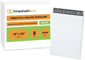 PSBM White Poly Mailers 19 x 24 Inch 14400 Pack Shipping Bags for Clothing, Sturdy Shipping Envelopes, Strong Self Seal Mailing Bags for Small Business, Poly Bags for Small Businessess