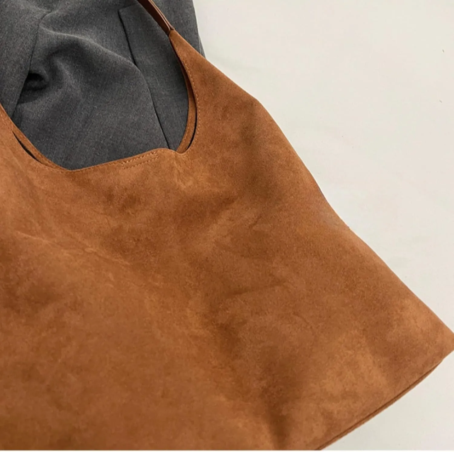 PU Leather Handbag Faux Suede Tote Bag with Pouch, Hobo Slouch Bag, Women's Shoulder Bags Hobos Bags for Travel Work