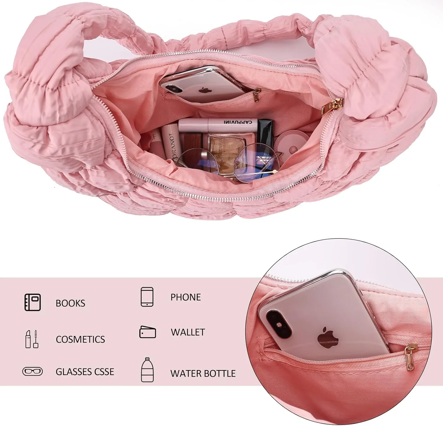 Puffer Crossbody Bags for Women Luna Hobo Bags Quilted Carryall Shoulder Bag