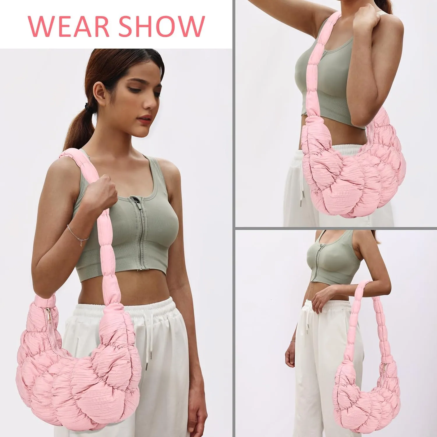 Puffer Crossbody Bags for Women Luna Hobo Bags Quilted Carryall Shoulder Bag