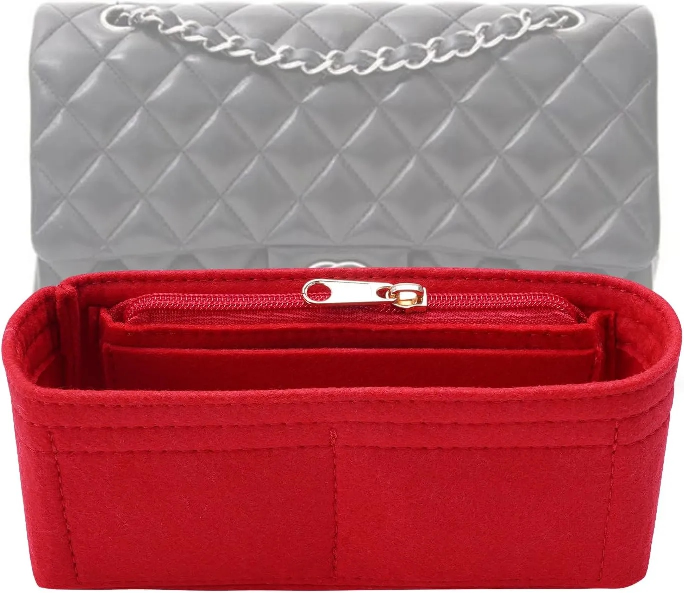 Purse Organizer Insert for Chanel Classic Flap mini Bag Organizer Insert Handbag (Red, Mini)