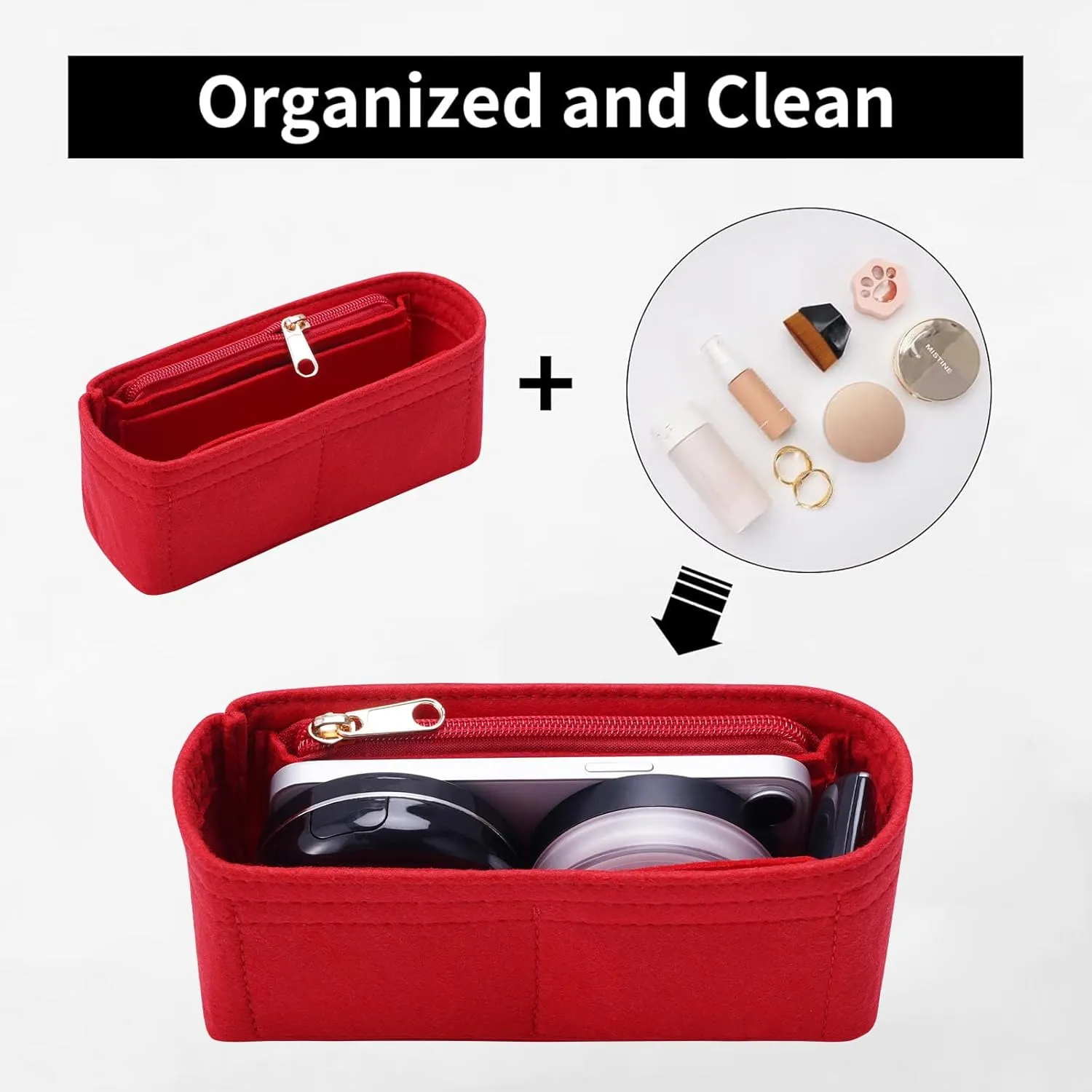 Purse Organizer Insert for Chanel Classic Flap mini Bag Organizer Insert Handbag (Red, Mini)