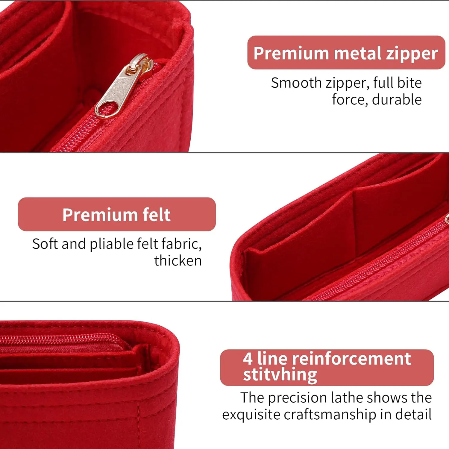 Purse Organizer Insert for Chanel Classic Flap mini Bag Organizer Insert Handbag (Red, Mini)
