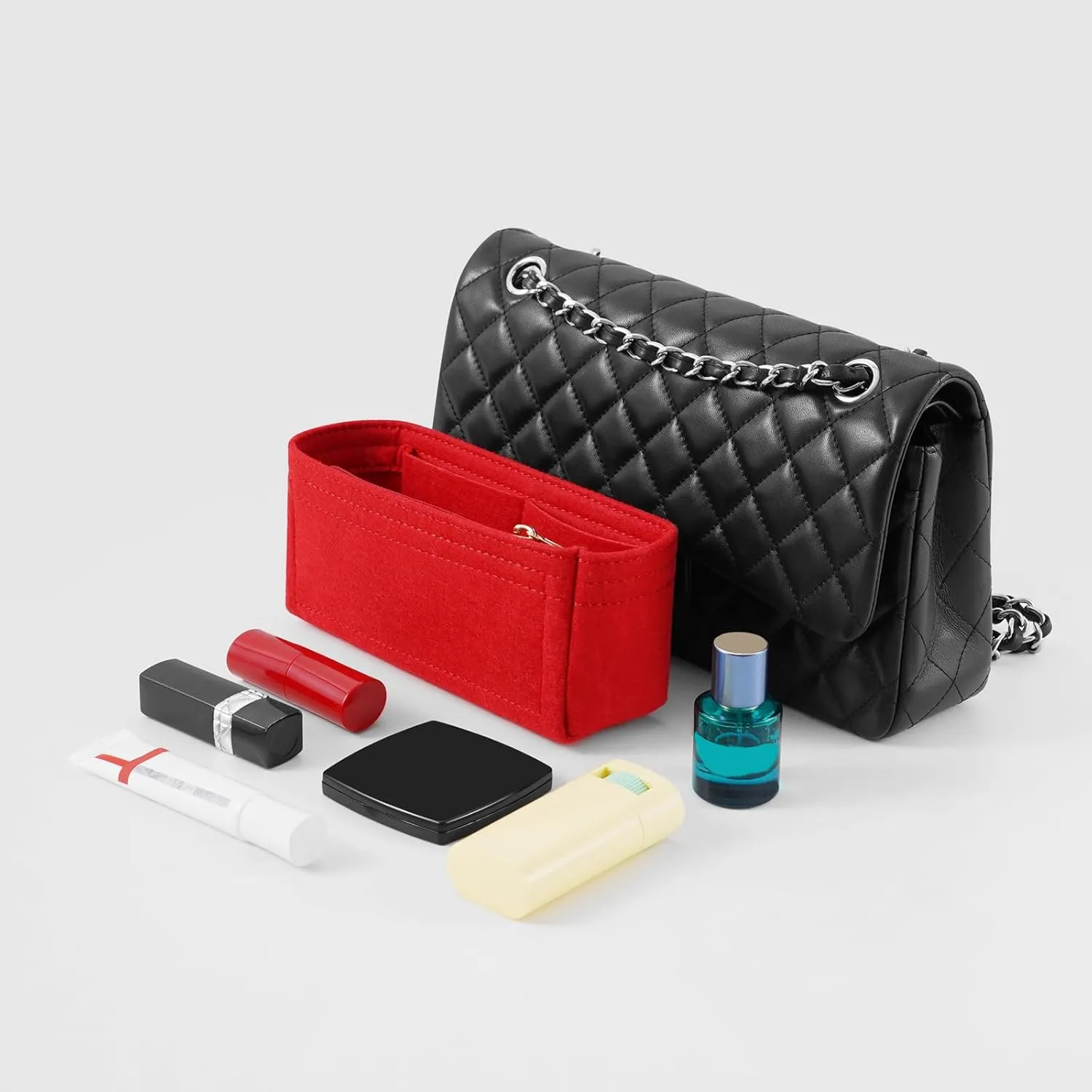 Purse Organizer Insert for Chanel Classic Flap mini Bag Organizer Insert Handbag (Red, Mini)