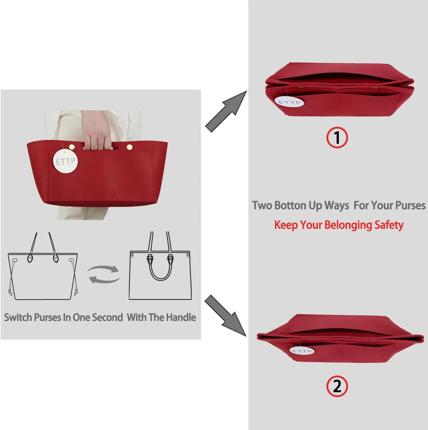 Purse Organizer Insert For Handbags, Felt Tote Bag Organizer Insert, Handbag Organizer, Compatible with Neverful Speedy and More, 6 Size