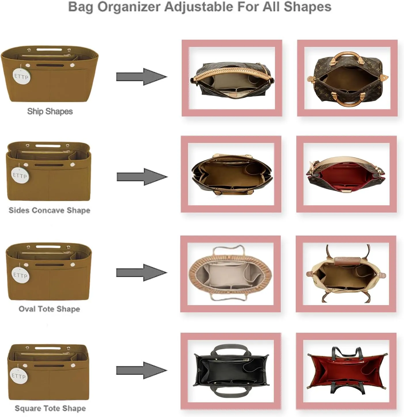 Purse Organizer Insert For Handbags, Felt Tote Bag Organizer Insert, Handbag Organizer, Compatible with Neverful Speedy and More, 6 Size