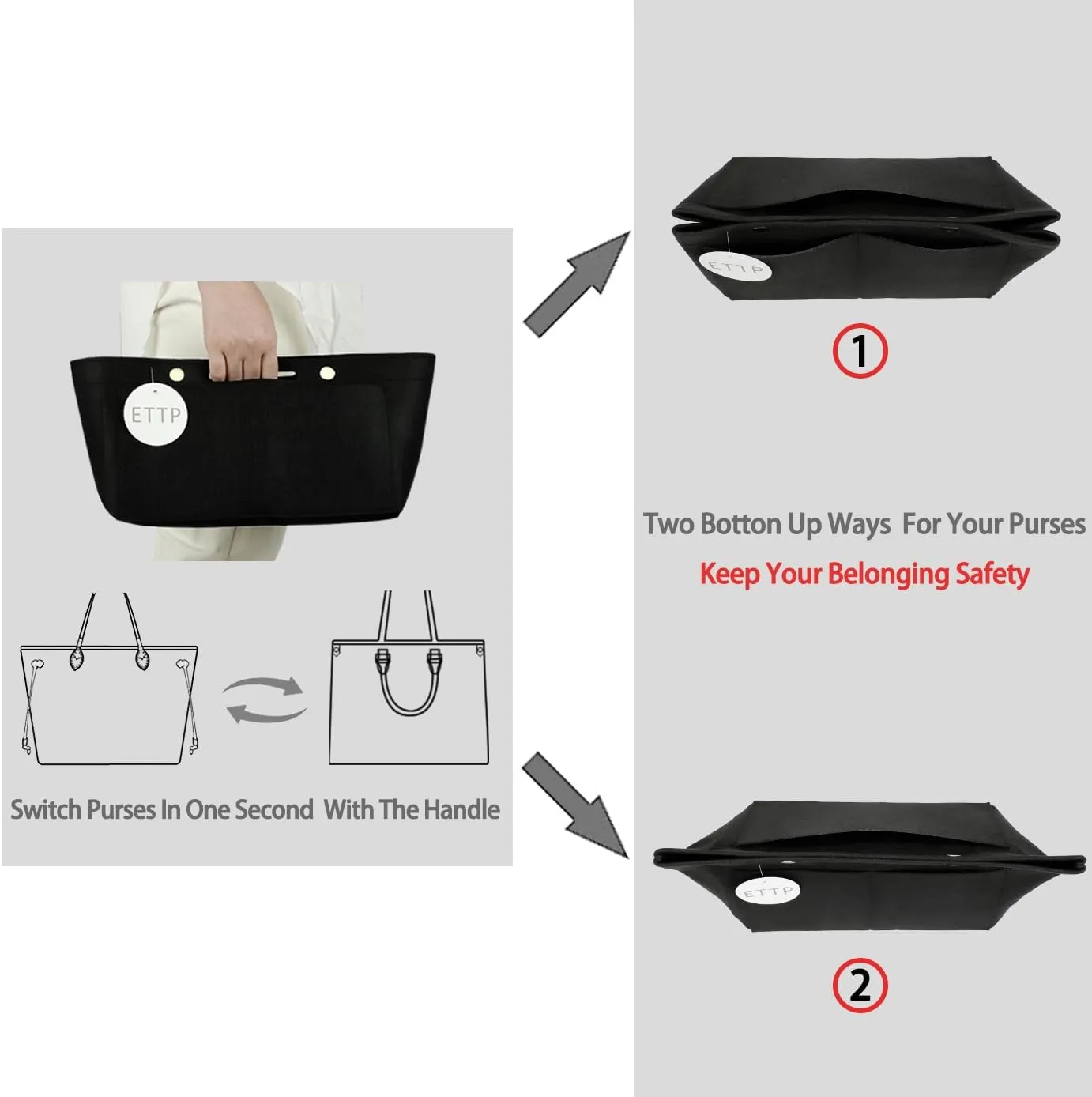 Purse Organizer Insert For Handbags, Felt Tote Bag Organizer Insert, Handbag Organizer, Compatible with Neverful Speedy and More, 6 Size