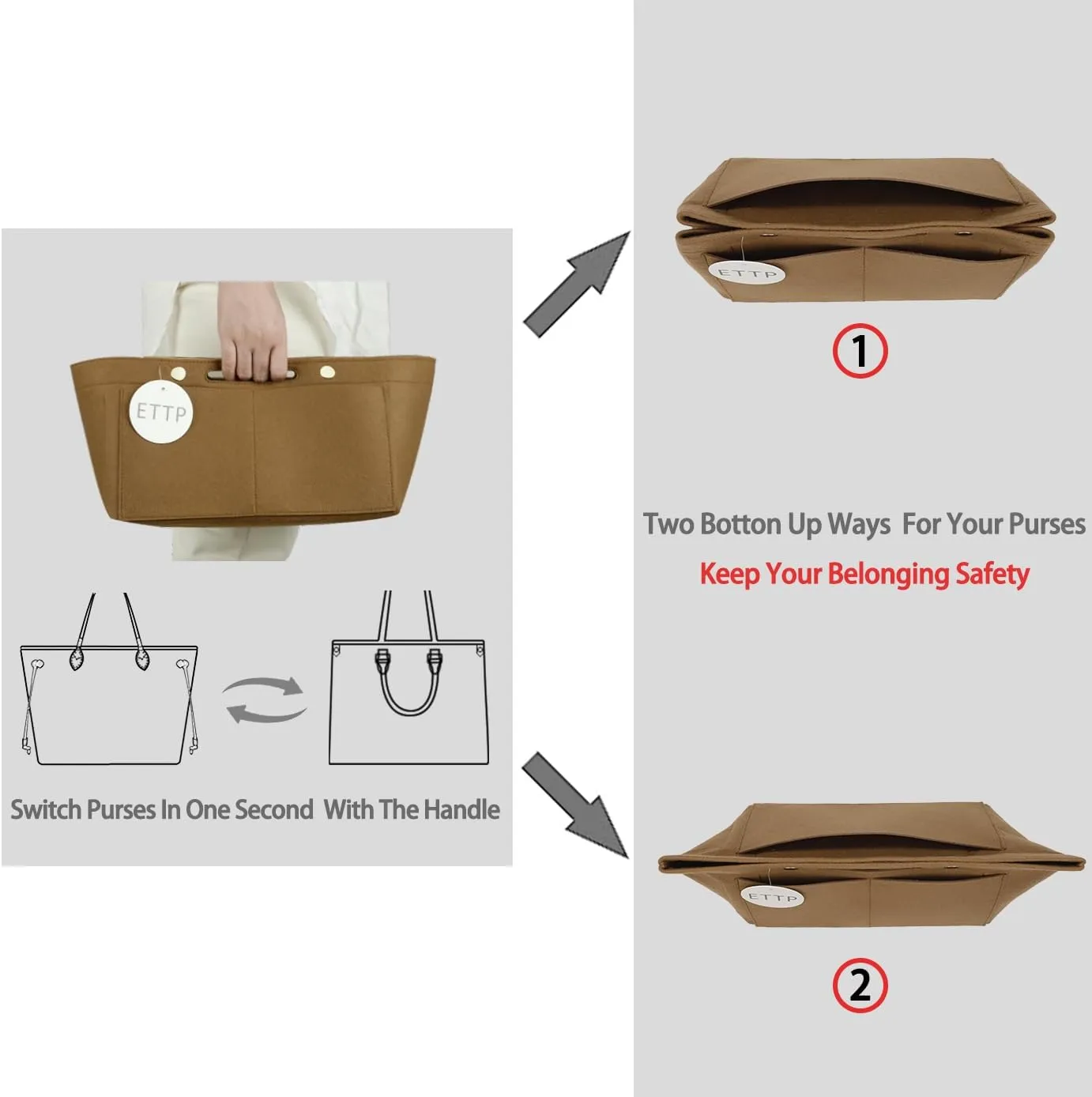 Purse Organizer Insert For Handbags, Felt Tote Bag Organizer Insert, Handbag Organizer, Compatible with Neverful Speedy and More, 6 Size