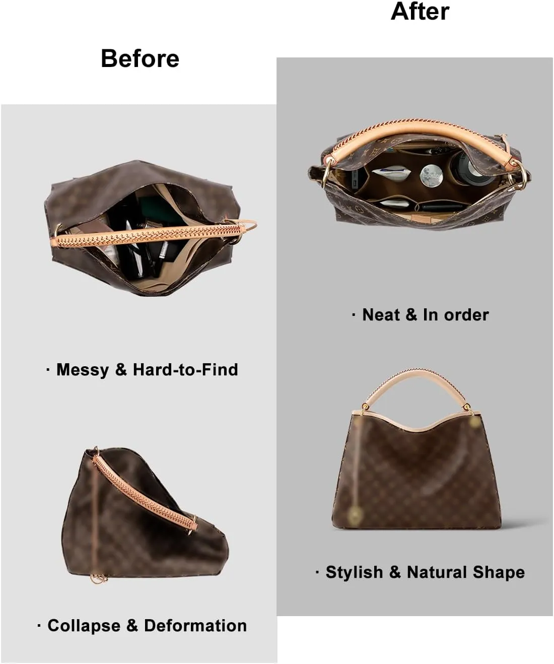 Purse Organizer Insert For Handbags, Felt Tote Bag Organizer Insert, Handbag Organizer, Compatible with Neverful Speedy and More, 6 Size