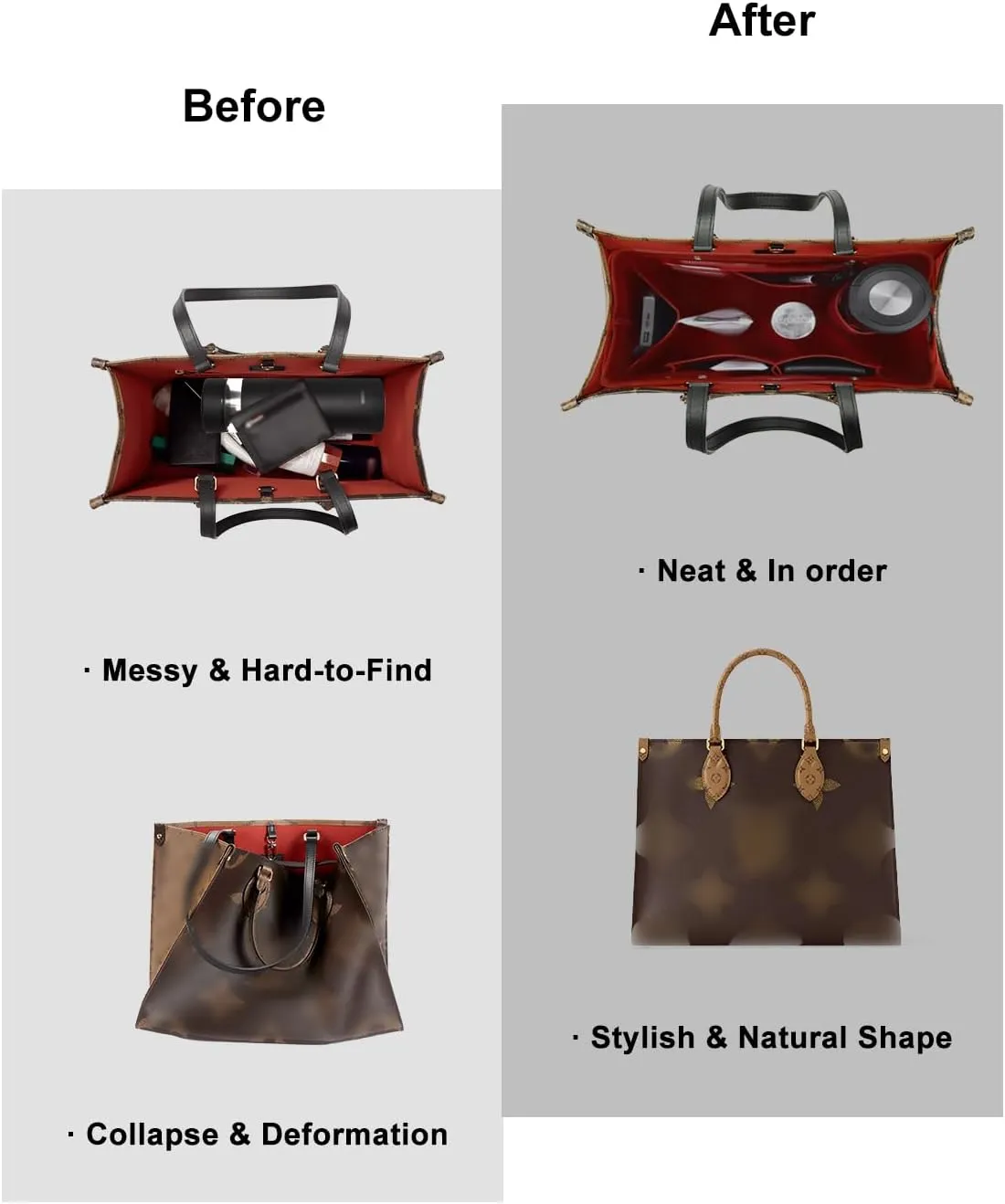 Purse Organizer Insert For Handbags, Felt Tote Bag Organizer Insert, Handbag Organizer, Compatible with Neverful Speedy and More, 6 Size