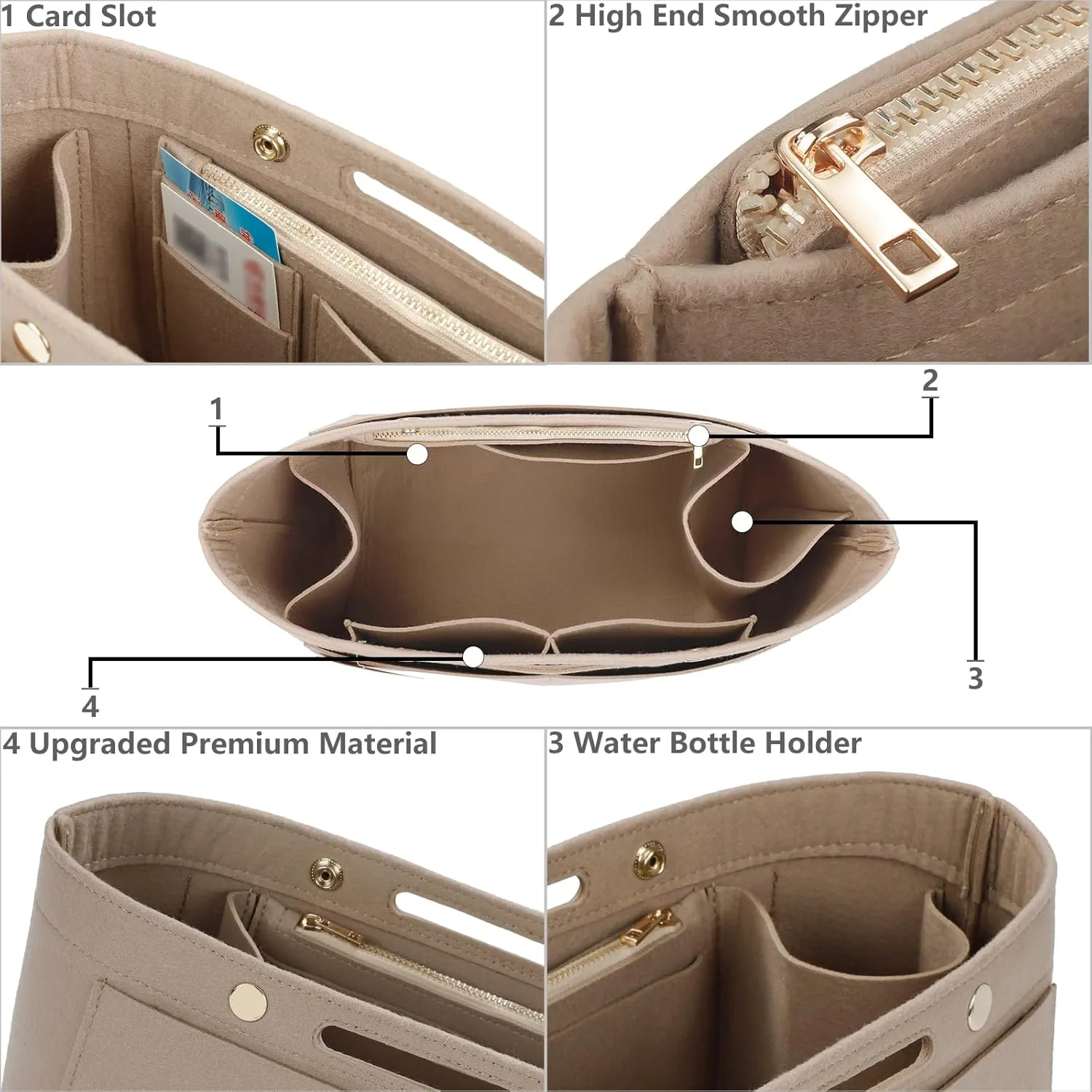Purse Organizer Insert For Handbags, Felt Tote Bag Organizer Insert, Handbag Organizer, Compatible with Neverful Speedy and More, 6 Size