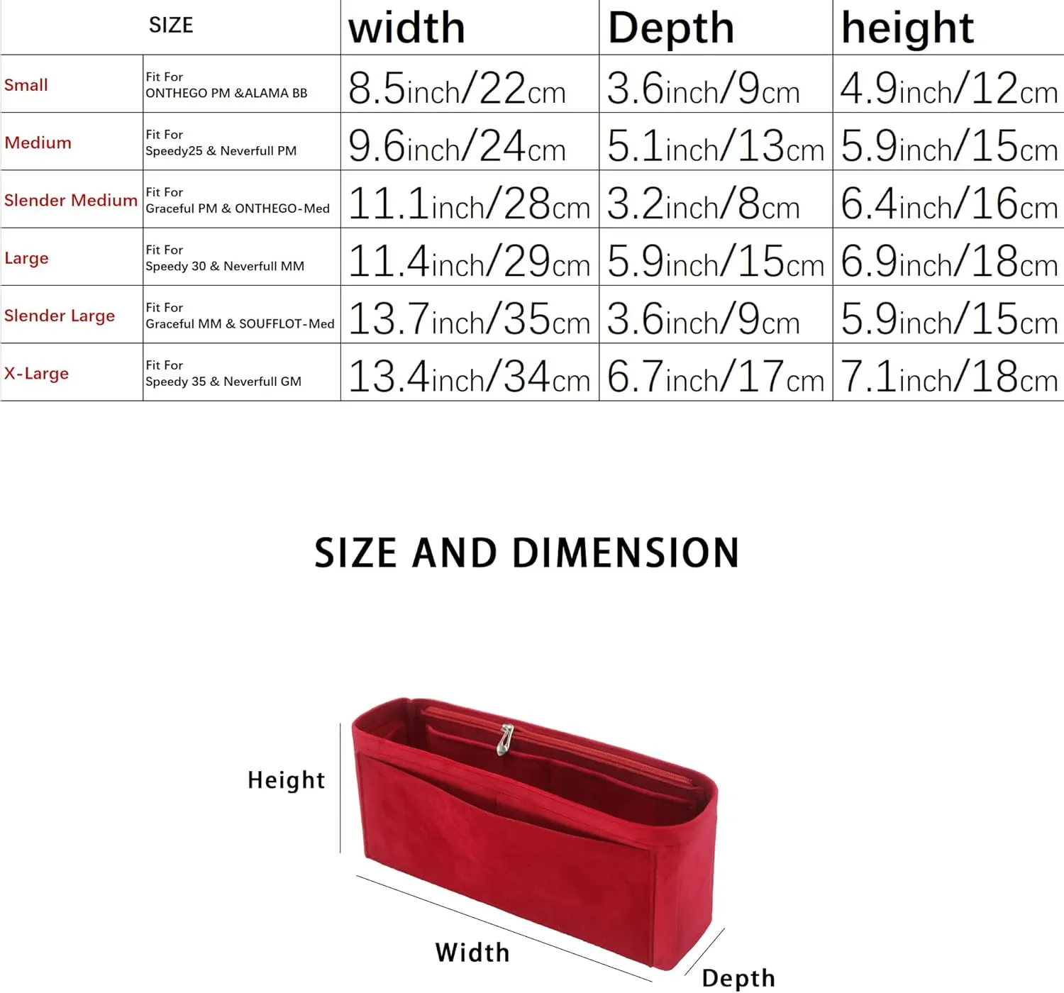 Purse Organizer Insert, Suede Bag Organizer Handbag Tote Shaper, Suede Material, Soft and Non Damaging Bag (Slender Large,Red)