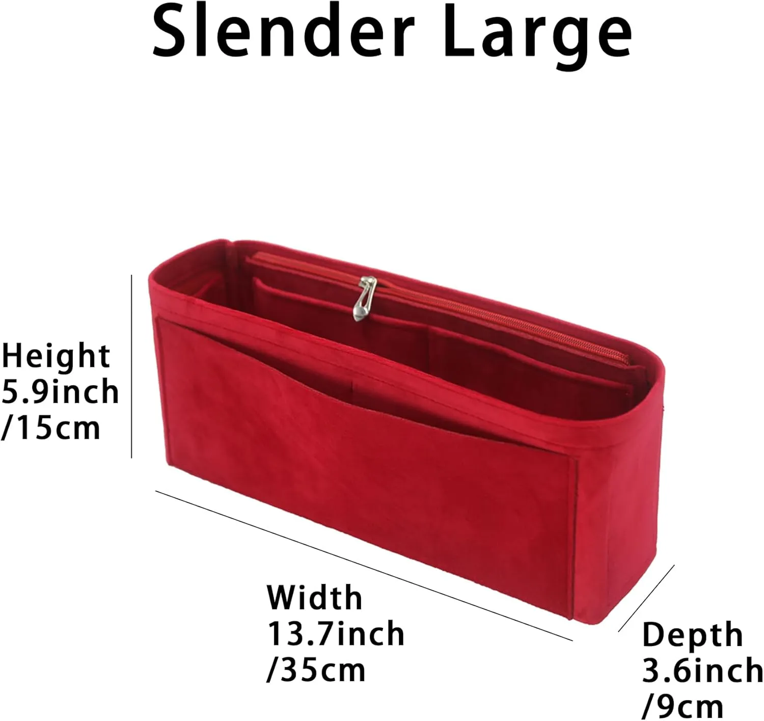 Purse Organizer Insert, Suede Bag Organizer Handbag Tote Shaper, Suede Material, Soft and Non Damaging Bag (Slender Large,Red)