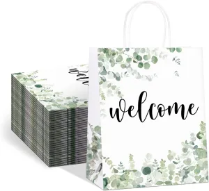 QIELSER 50 pcs Welcome Bags for Wedding Guests Bulk, White Welcome Gift Bags with Handles Shopping paper Bags Good for Wedding, Birthday Party Supplies, Craft, Packaging, Retail