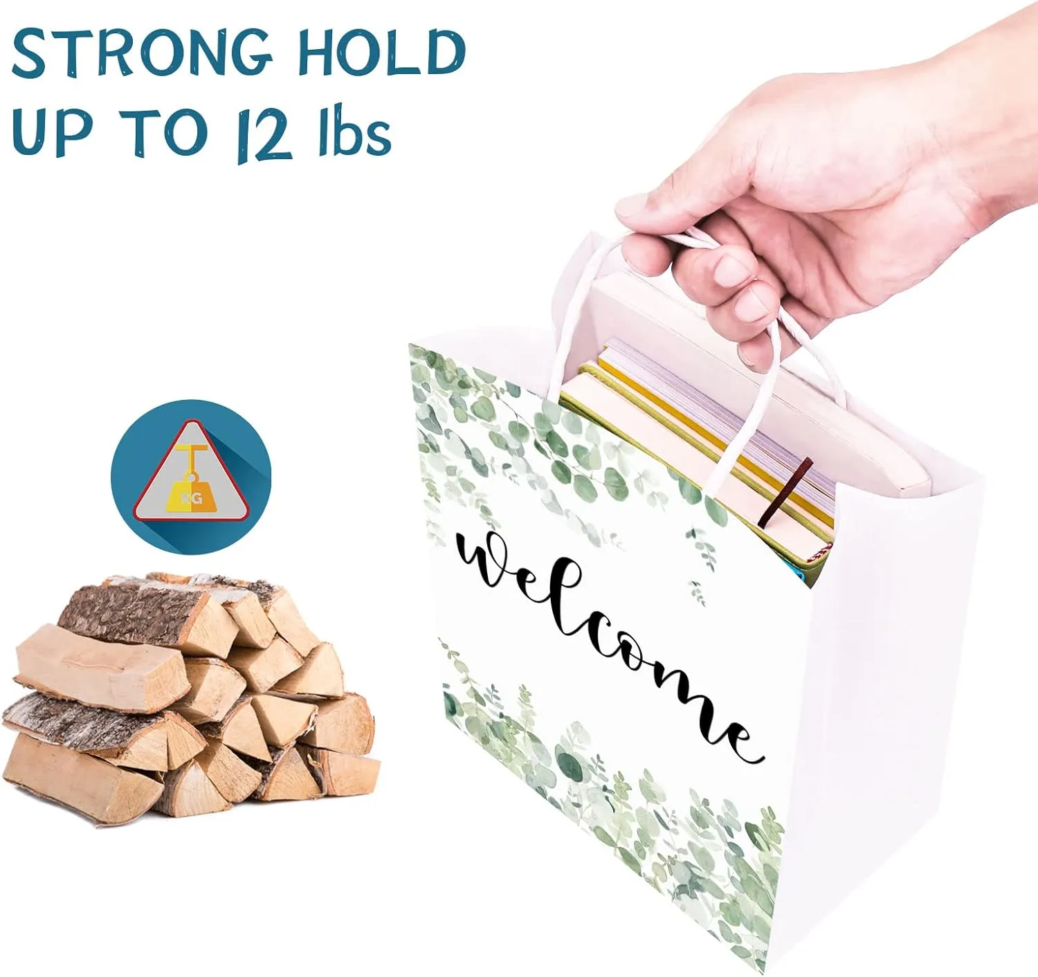 QIELSER 50 pcs Welcome Bags for Wedding Guests Bulk, White Welcome Gift Bags with Handles Shopping paper Bags Good for Wedding, Birthday Party Supplies, Craft, Packaging, Retail