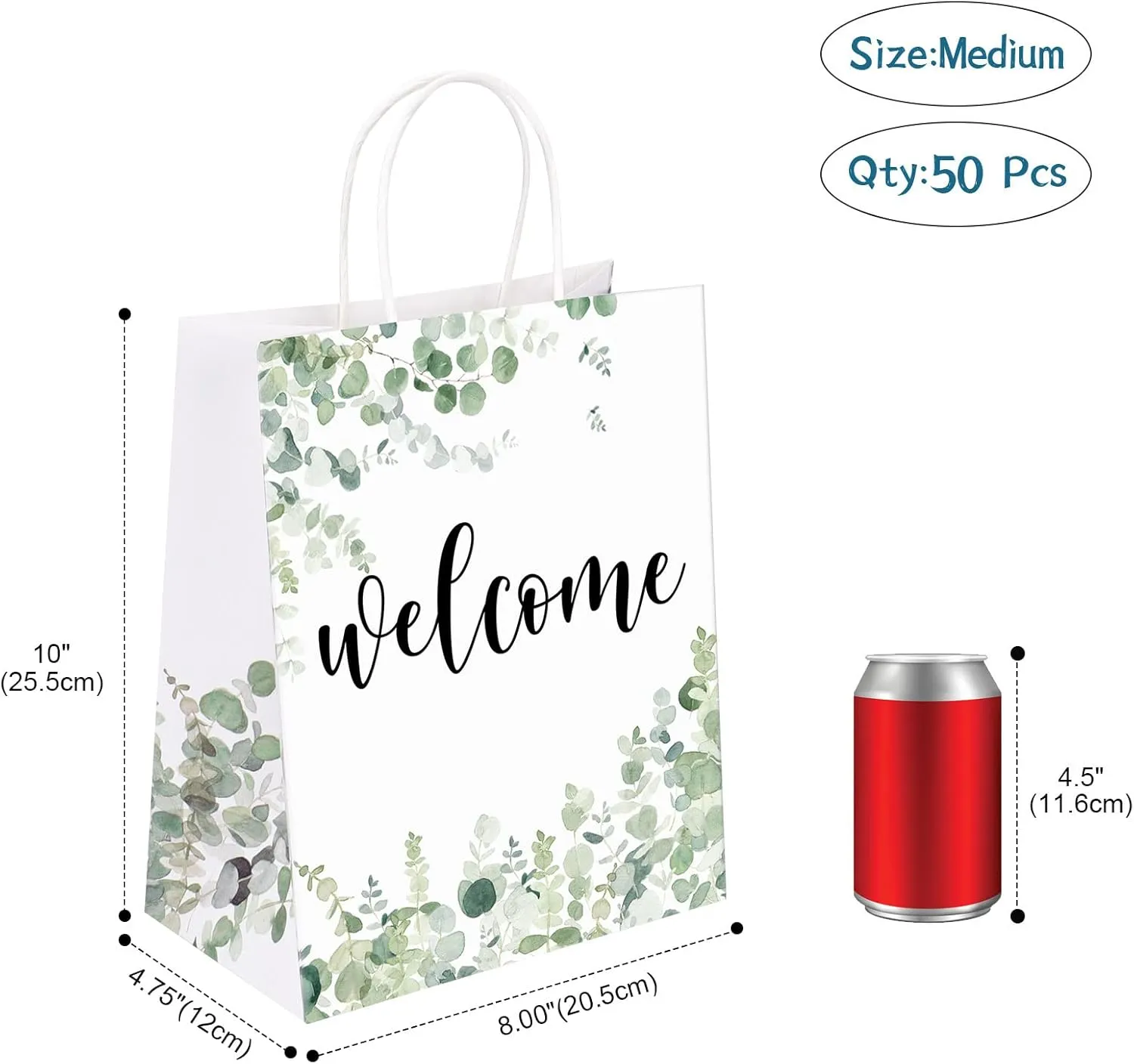 QIELSER 50 pcs Welcome Bags for Wedding Guests Bulk, White Welcome Gift Bags with Handles Shopping paper Bags Good for Wedding, Birthday Party Supplies, Craft, Packaging, Retail