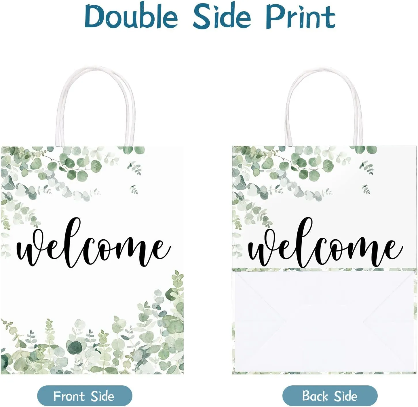 QIELSER 50 pcs Welcome Bags for Wedding Guests Bulk, White Welcome Gift Bags with Handles Shopping paper Bags Good for Wedding, Birthday Party Supplies, Craft, Packaging, Retail