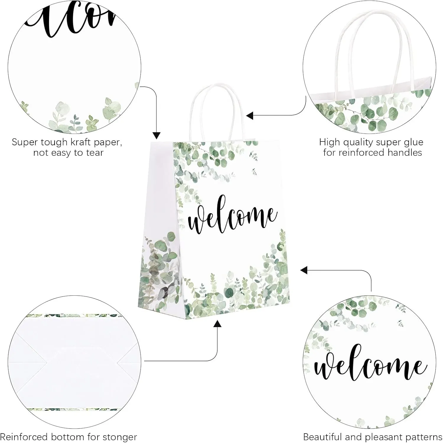 QIELSER 50 pcs Welcome Bags for Wedding Guests Bulk, White Welcome Gift Bags with Handles Shopping paper Bags Good for Wedding, Birthday Party Supplies, Craft, Packaging, Retail