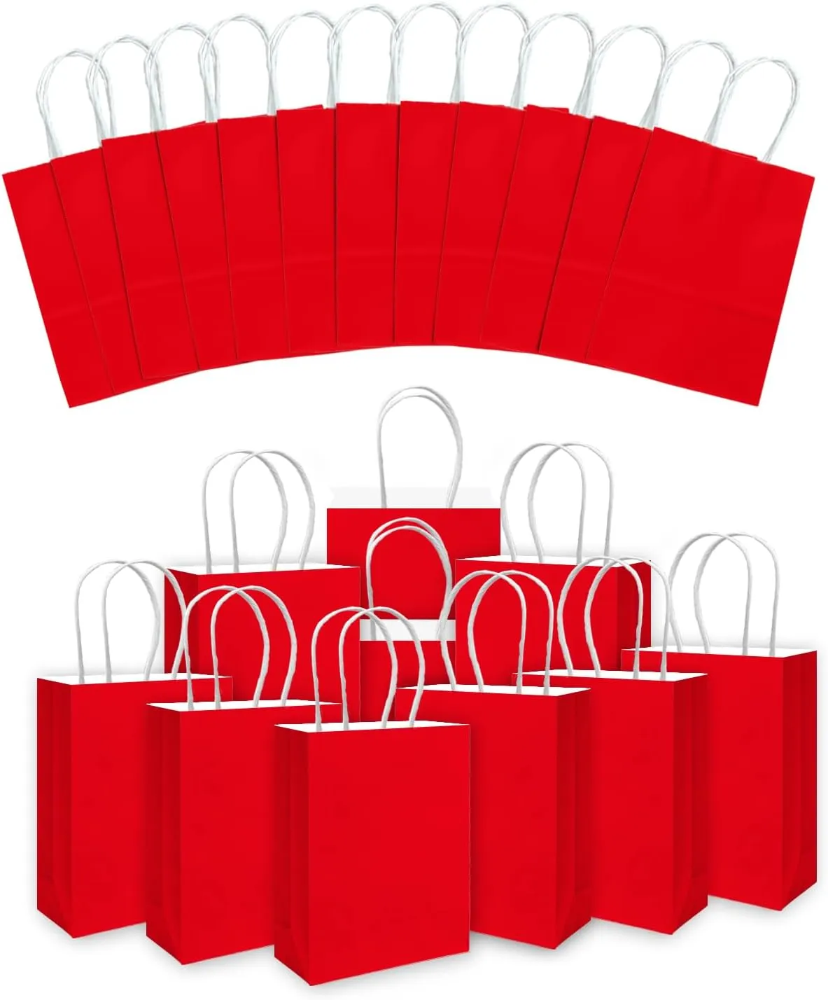 qiqee 24PCS Small Gift Bag with Handles Bulk 8.3"x6"x3" Gift Bags Red Bags Multiple Uses (Small Size)