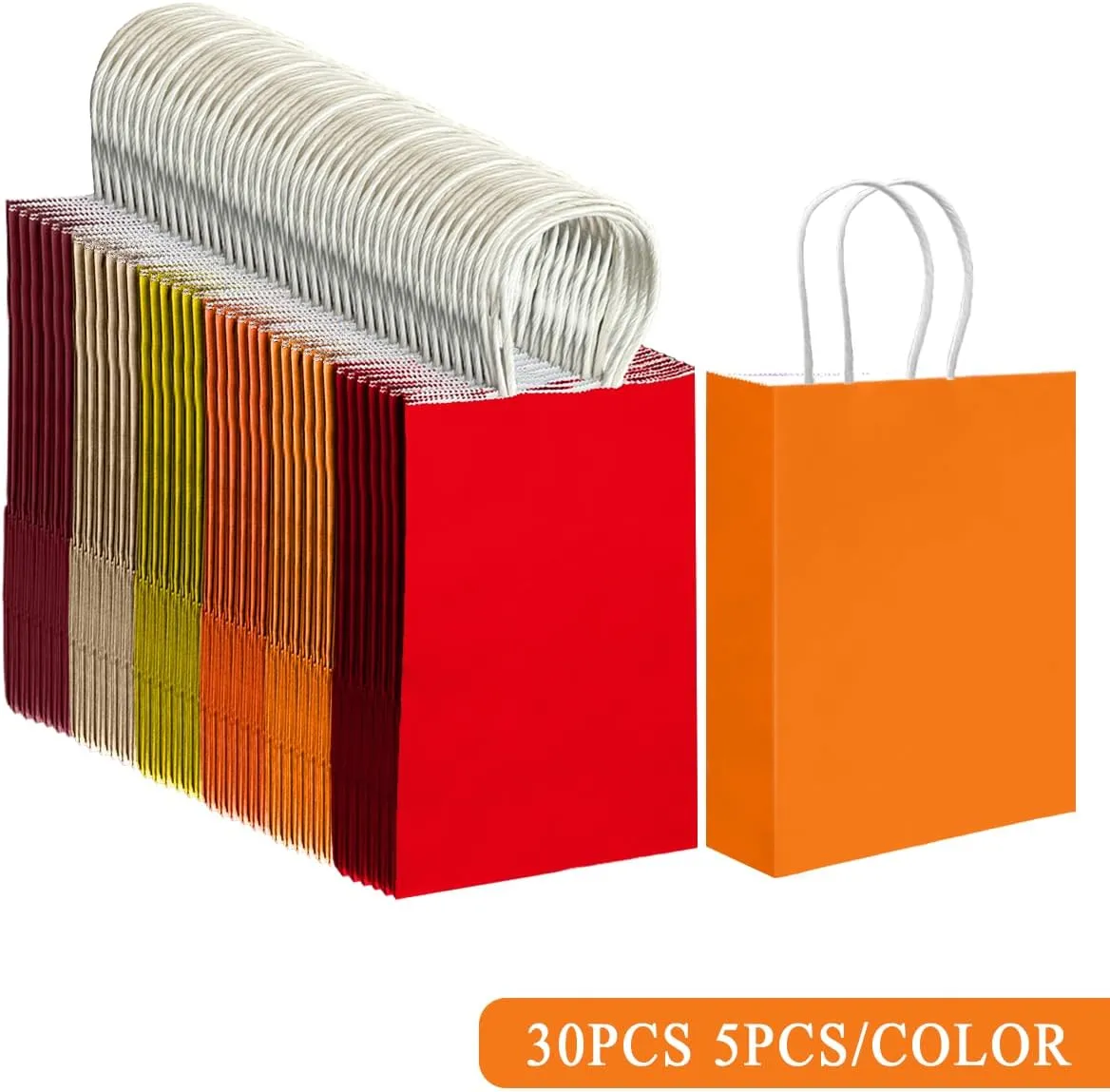 qiqee 30PCS Medium Gift Bag with Handles Bulk 11"x5"x8" Gift Bags 6 Different Red ＆ Yellow Color Bags Multiple Uses (Medium Size)