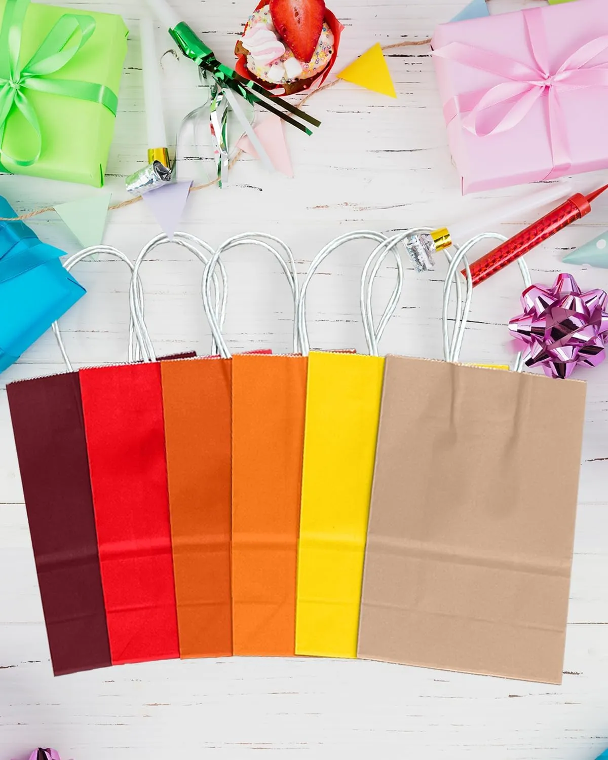 qiqee 30PCS Medium Gift Bag with Handles Bulk 11"x5"x8" Gift Bags 6 Different Red ＆ Yellow Color Bags Multiple Uses (Medium Size)