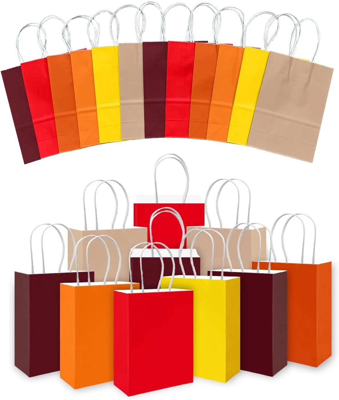 qiqee 30PCS Medium Gift Bag with Handles Bulk 11"x5"x8" Gift Bags 6 Different Red ＆ Yellow Color Bags Multiple Uses (Medium Size)