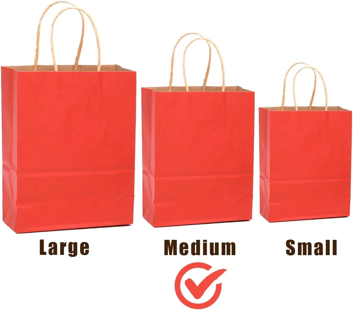 qiqee 32-Packs Red Paper Gift Bags with Handles Bulk 7.6"x4.75"x10.5" Medium Size Gift Bags Multiple Uses qiqee