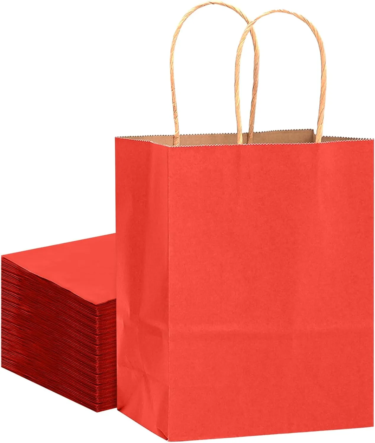 qiqee 32-Packs Red Paper Gift Bags with Handles Bulk 7.6"x4.75"x10.5" Medium Size Gift Bags Multiple Uses qiqee