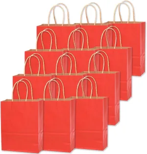qiqee 32-Packs Red Paper Gift Bags with Handles Bulk 7.6"x4.75"x10.5" Medium Size Gift Bags Multiple Uses qiqee