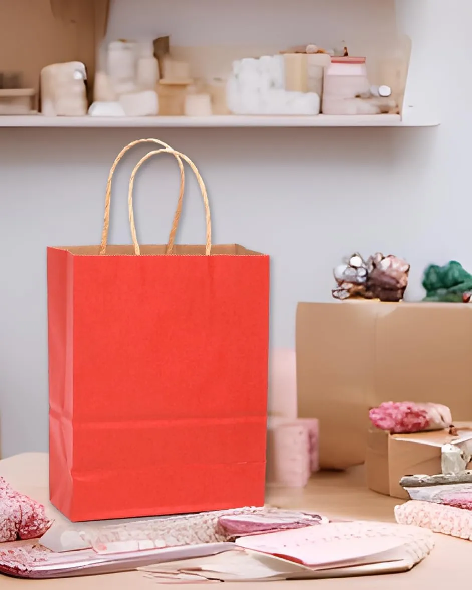 qiqee 32-Packs Red Paper Gift Bags with Handles Bulk 7.6"x4.75"x10.5" Medium Size Gift Bags Multiple Uses qiqee