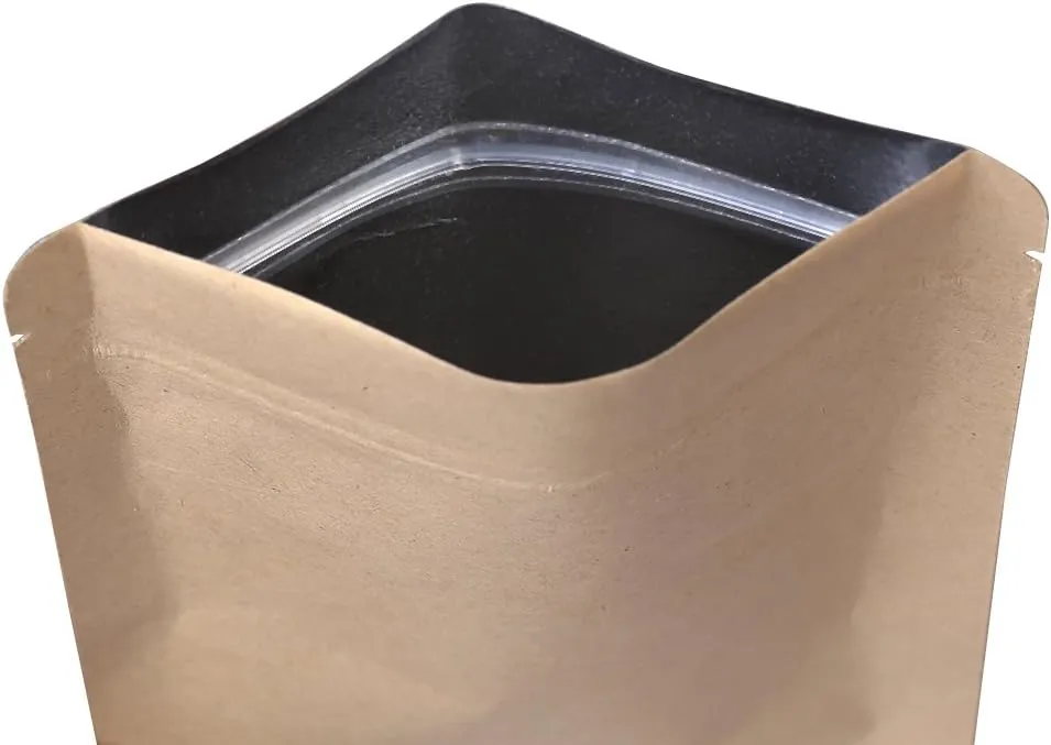 QQ Studio Resealable Kraft Mylar Heat Sealable Bags (100 Bags) (Brown Zipper, 3.5" x 5.5" (8.8cm x 14cm)