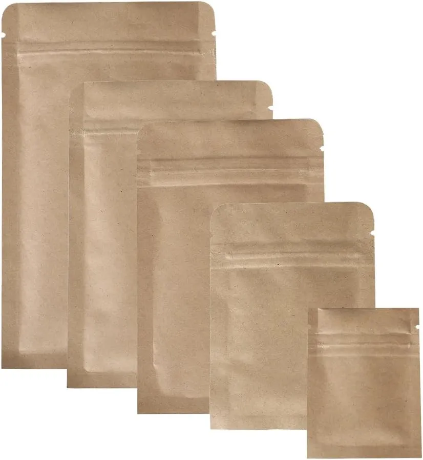 QQ Studio Resealable Kraft Mylar Heat Sealable Bags (100 Bags) (Brown Zipper, 3.5" x 5.5" (8.8cm x 14cm)