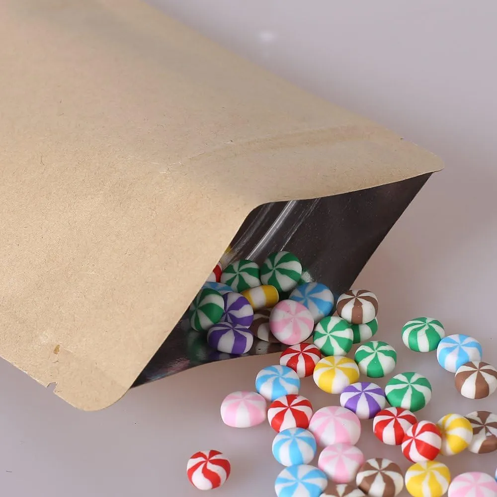 QQ Studio Resealable Kraft Mylar Heat Sealable Bags (100 Bags) (Brown Zipper, 3.5" x 5.5" (8.8cm x 14cm)
