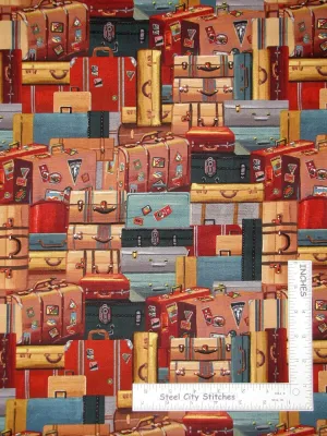Quality Fabric Locomotion Travel Luggage Suitcase Bags 100% Cotton Fabric Yard 36 x 44 Inches