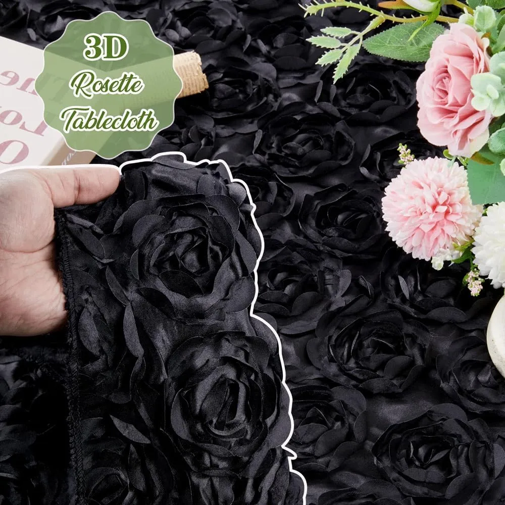 QueenDream Round Tablecloth 60 Inch Black Rosette Tablecloth for Dining Table Birthday Wedding Ceremony Festival Party Banquet
