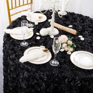 QueenDream Round Tablecloth 60 Inch Black Rosette Tablecloth for Dining Table Birthday Wedding Ceremony Festival Party Banquet
